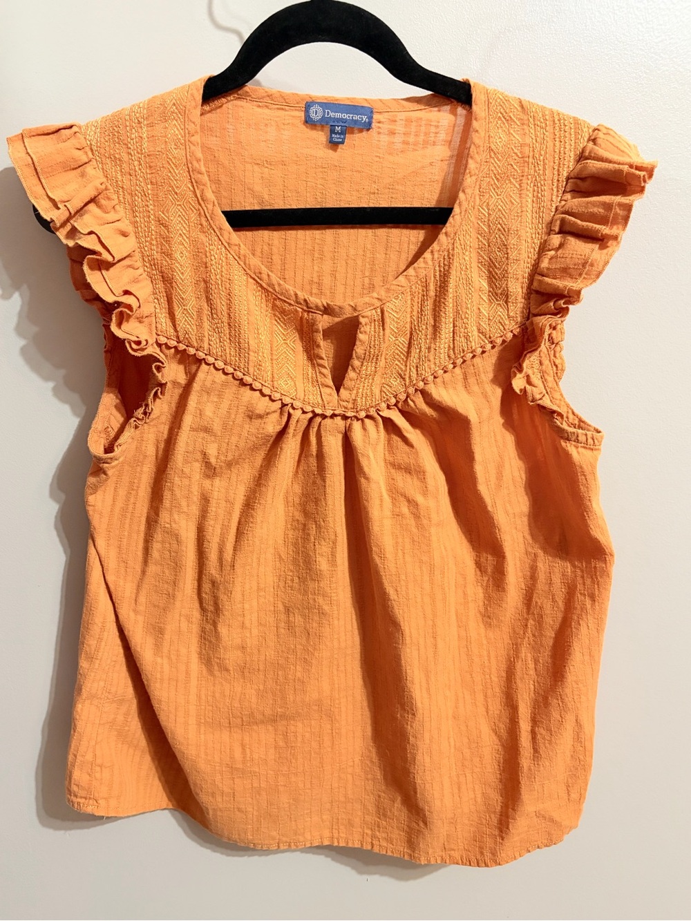 Democracy Women's Orange Ruffle Sleeve Blouse